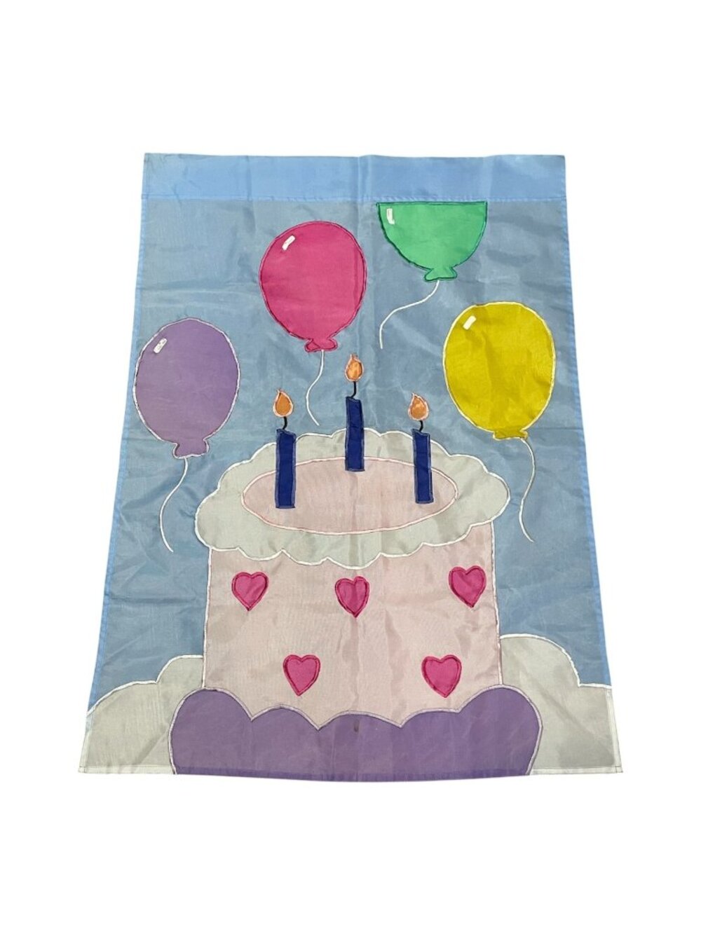 Happy Birthday Heart Cake Candles Outdoor Garden Applique Flag